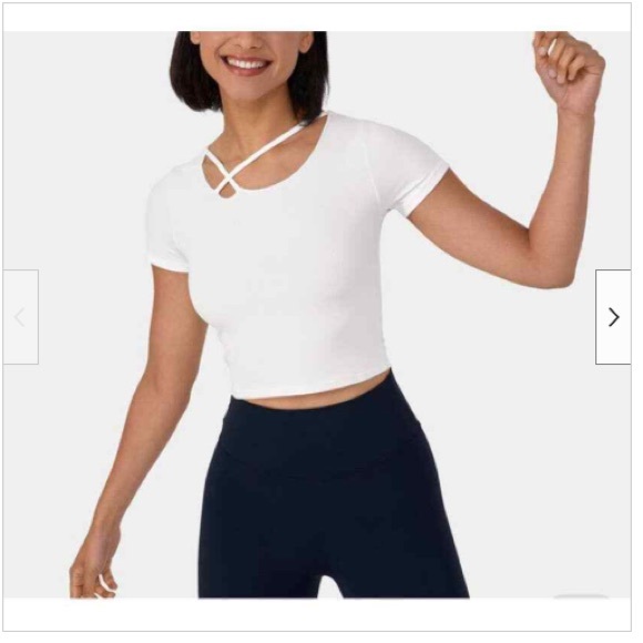 HALARA NWT Short Sleeve Crisscross Cut Out Cropped Yoga Sports Top Black Size M - Picture 2 of 10